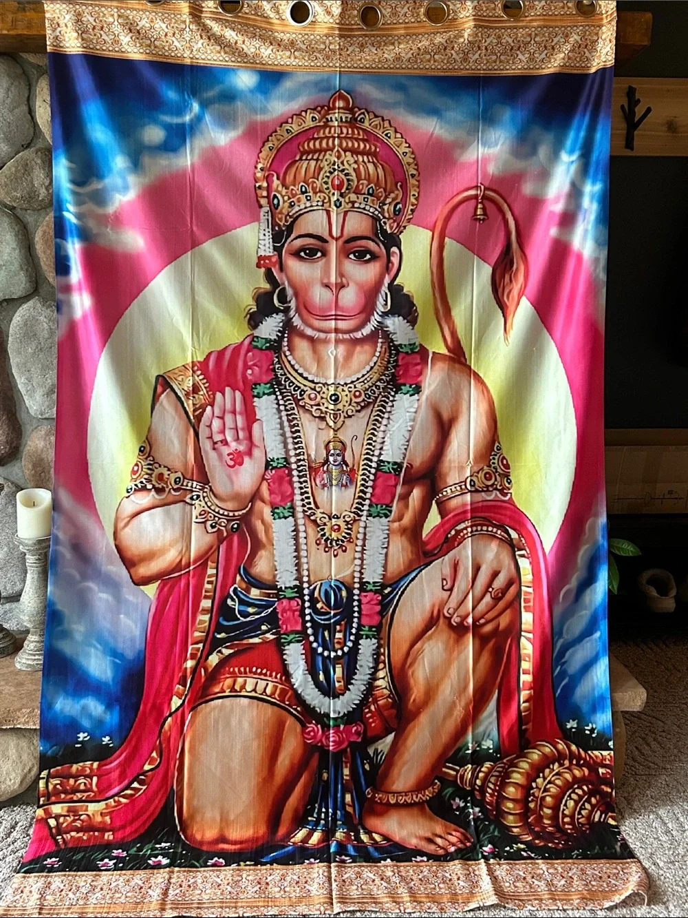 Vibrant Lord Hanuman Hanging Wall Tapestry From India | 80